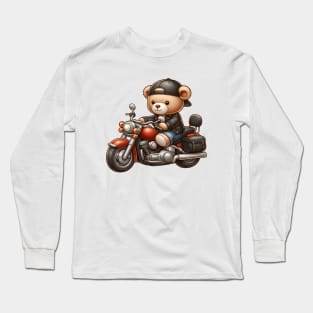 Cute Bear on a Motorcycle Kawaii Long Sleeve T-Shirt